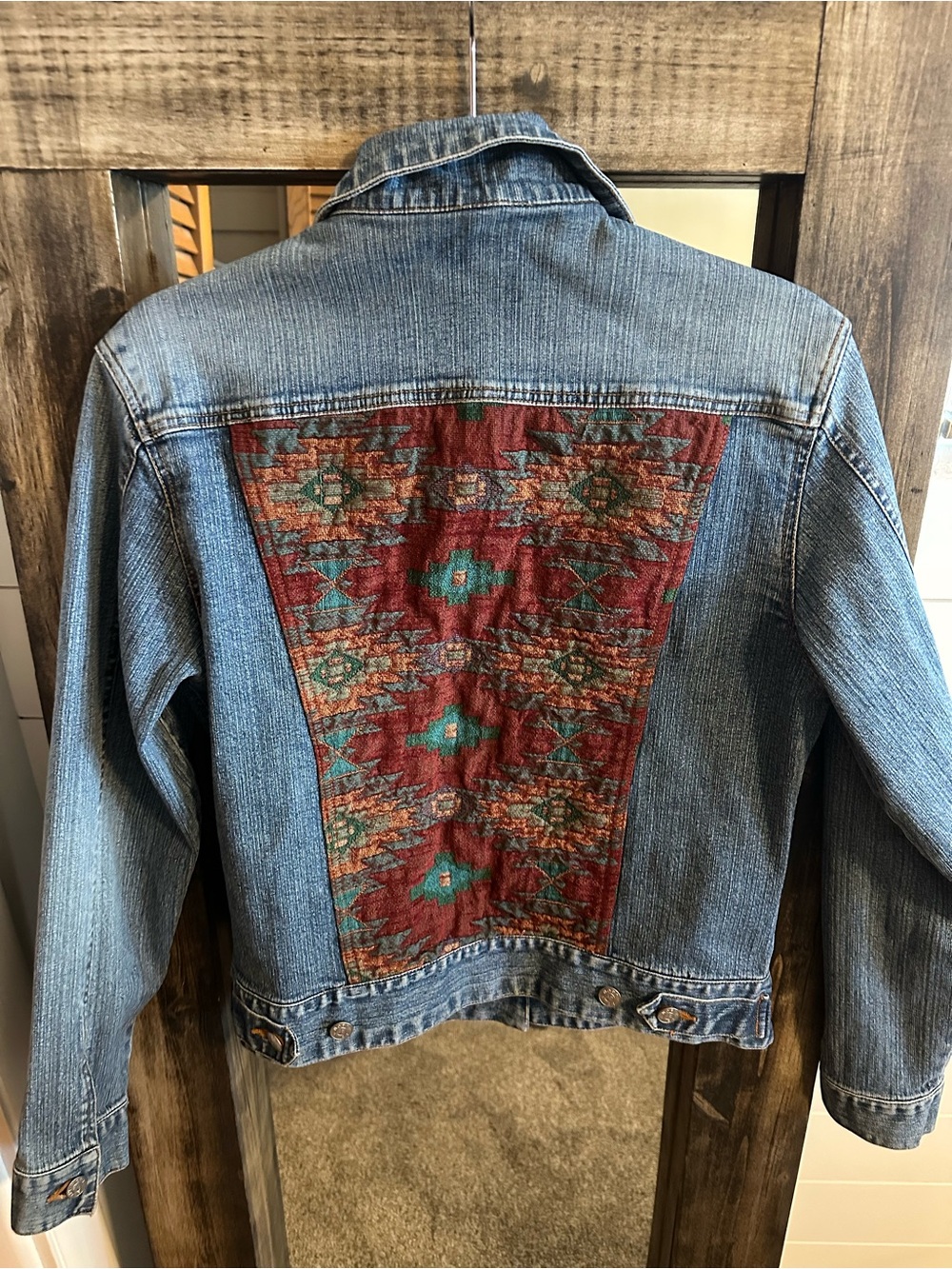 North River Outfitters Women’s S Denim Jacket Southwestern Aztec Tapestry